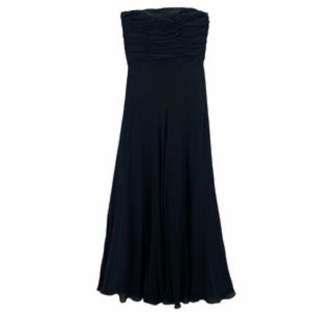 ralph lauren collection black silk chiffon strapless formal maxi dress